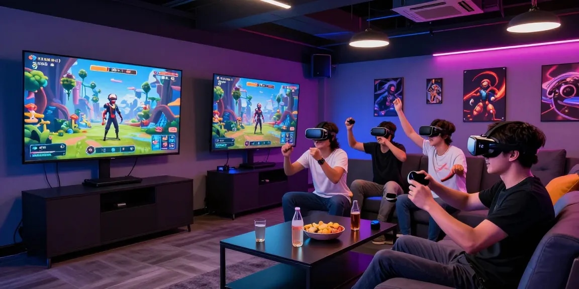 Enjoy an exciting moment in a 3d sex game, with players in VR enjoying immersive experiences and vibrant gaming atmosphere.