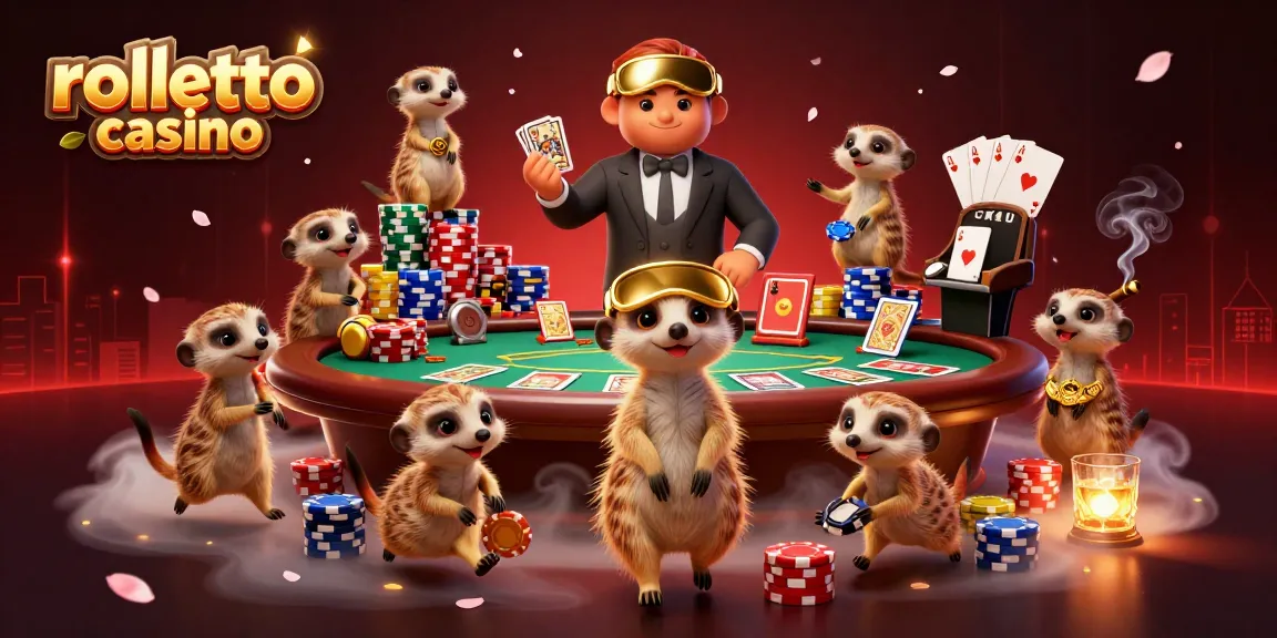 Experience rolletto casino with dynamic meerkats, intense poker action, and vibrant graphic design.