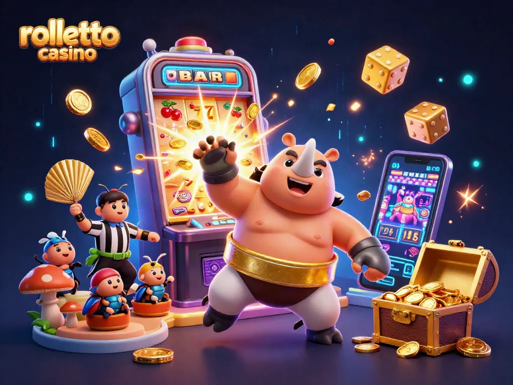 rolletto casino thrills with a dynamic beetle champion, coins, and vibrant gaming elements