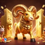 Dhani win features a golden ram charging through a treasure vault, showcasing exciting gaming elements and rewards.
