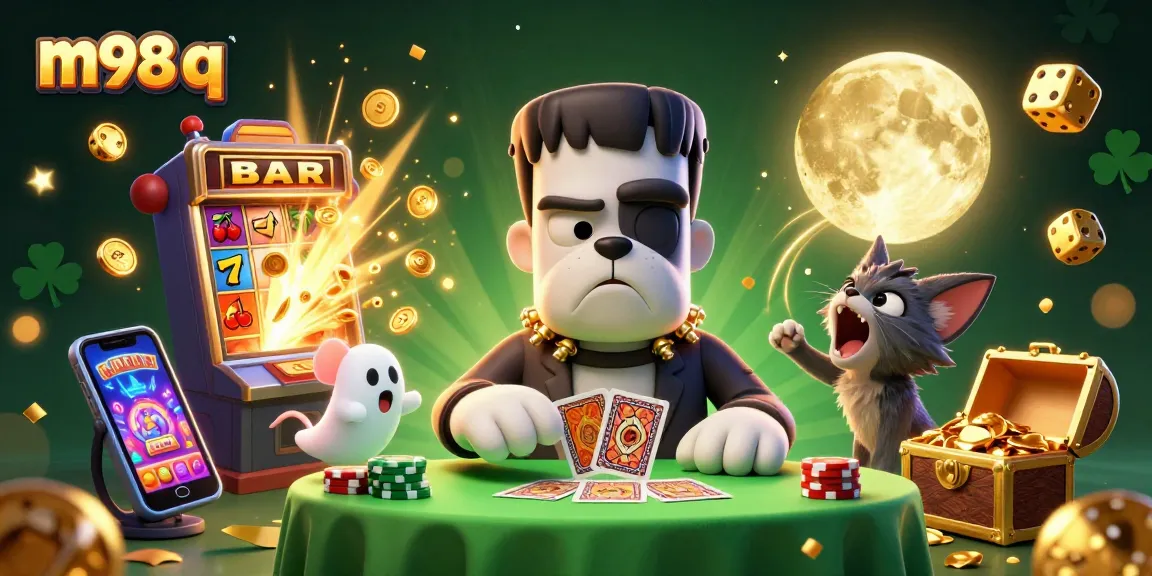 Experience thrilling m98 q gameplay with a lively 3D casino scene featuring characters and jackpot elements.