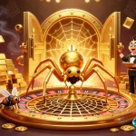 Tải Sunwin features a golden spider and centipede croupier in a dynamic casino scene