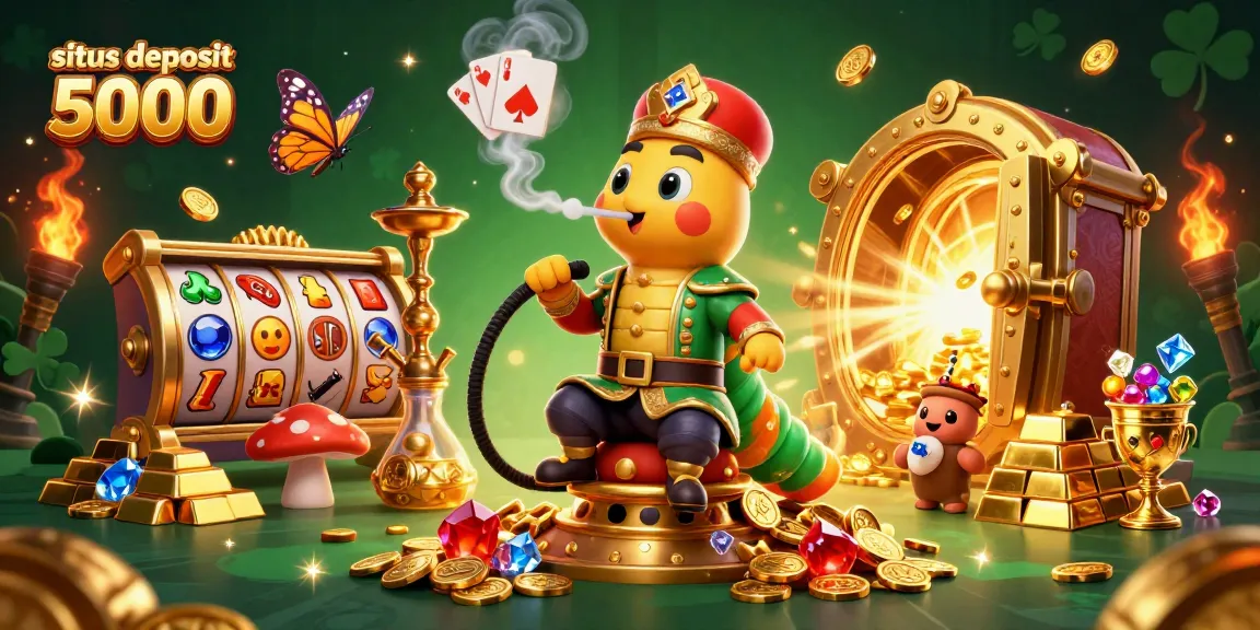 Play slots at situs deposit 5000 with vibrant, immersive 3D elements and engaging characters in a colorful casino scene.